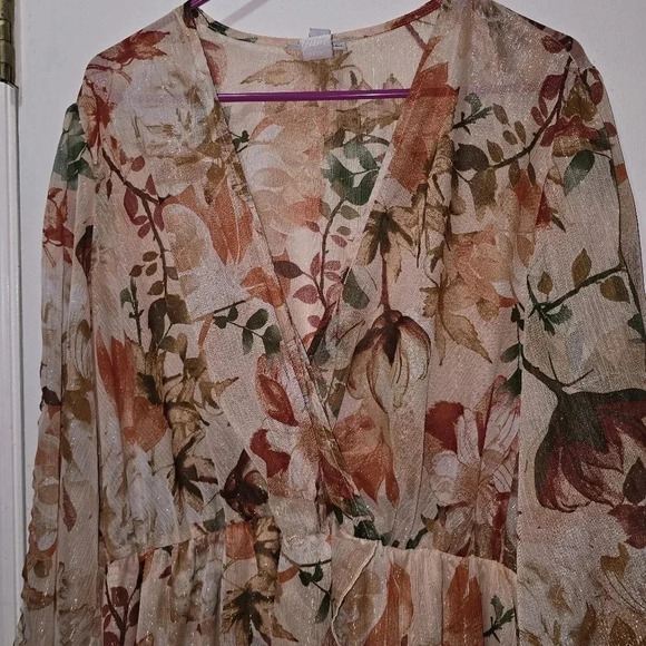 Vintage Alexa B Plus Women Nites 20W Faux Wrap Gown Pink Floral Chiffon Feminine - Picture 6 of 8